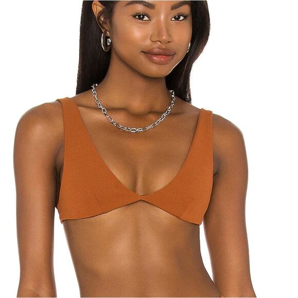HAIGHT. Copper Brown Triangle Bikini Top SMALL Minimal Designer Crepe$139 NEW